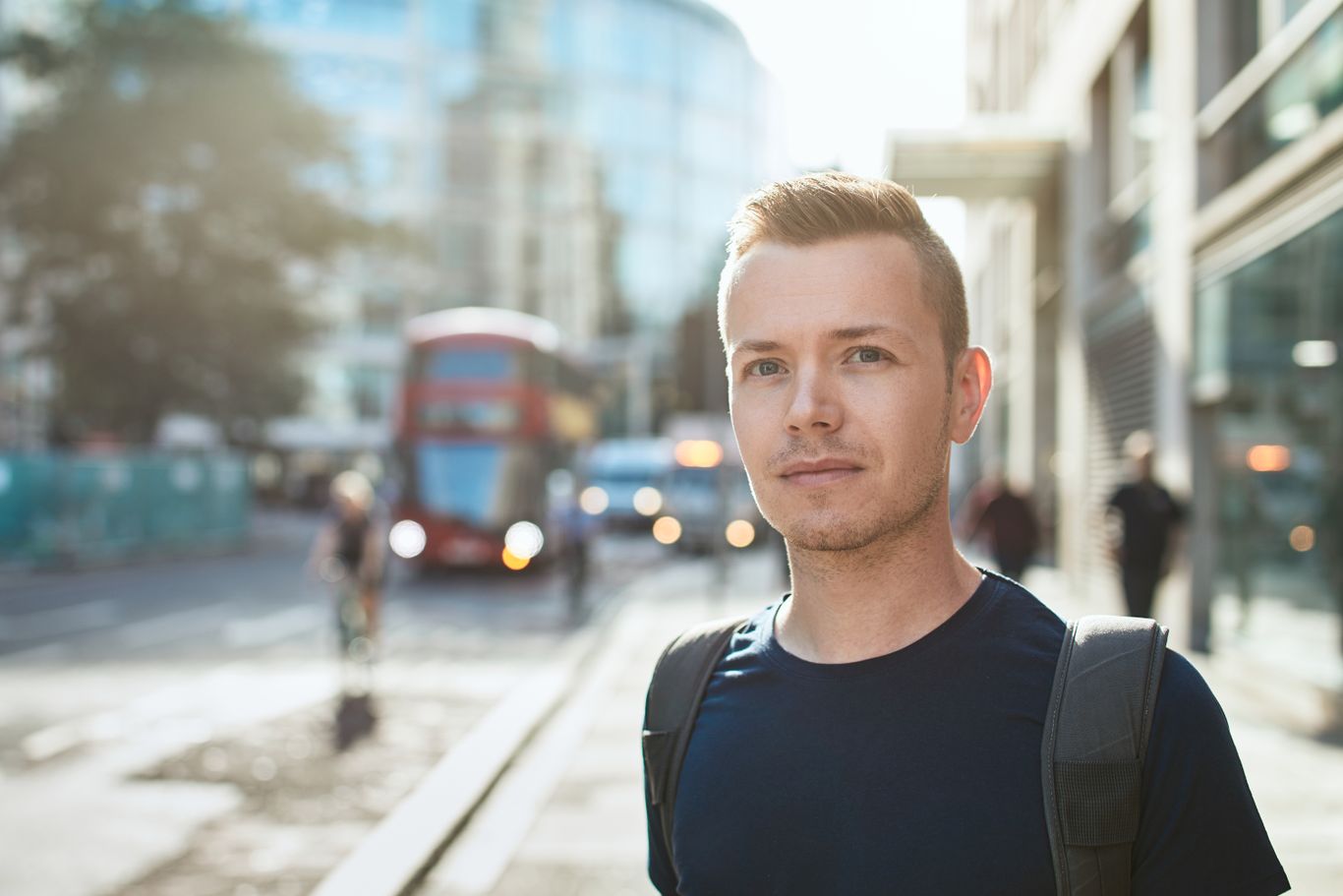 young man in a big city